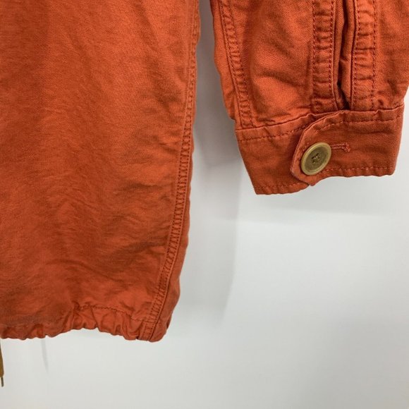 LOFT Anorak Jacket Utility Orange Hood Full Zip Button Linen Blend - Picture 10 of 10